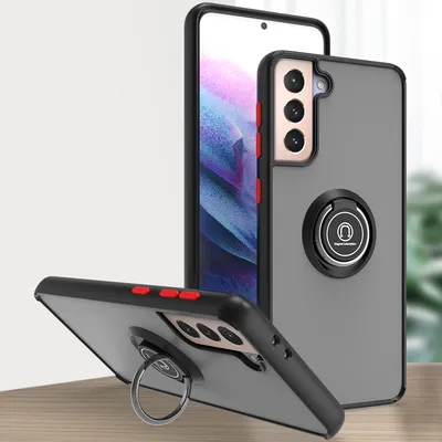 Produktbild von Samsung S21 5G Hülle, Ring Halter Ständer Matte Transluzent TPU Rahmen Stoßfest Schutzhülle für Samsung Galaxy S21 5G Dunkelgrau