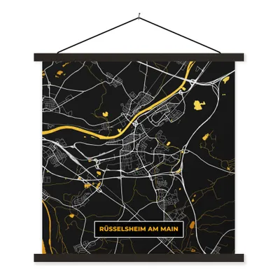 Produktbild von MuchoWow® Textilposter Gold - Deutschland - Karte - Stadtplan - Rüsselsheim am Main 120x120 cm mit schwarzem Rahmen - Aufhängungsset