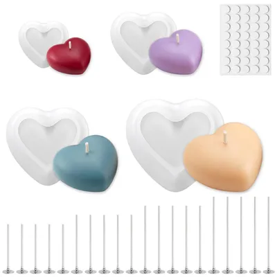 Produktbild von 4 Stück Herz Kerzen Silikonformen, DIY Gießformen Kerzen, 3D Herzform, Kerzen Selber Machen Set, 4 Größen