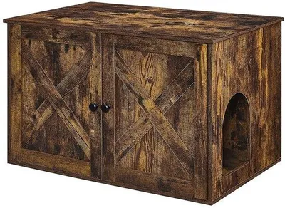 Image de Maison pour chat multifonctionnelle, marron, 80 x 53 x 50 cm, avec porte, pour appartement moderne
