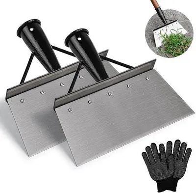 Obrázok produktu pre Multifunkčná záhradná lopata 21 cm plochá čistiaca lopata z mangánovej ocele (2 kusy) s rukavicami