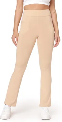 Productafbeelding van Dames yogabroek met wijde pijpen, twee zakken en elastische taille, nude