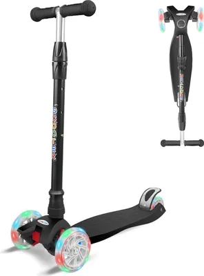 Image de Trottinette à trois roues pour enfants avec rouesPolyuréthaneLED jusqu'à 60 kg à partir de 3-12 ans - noire