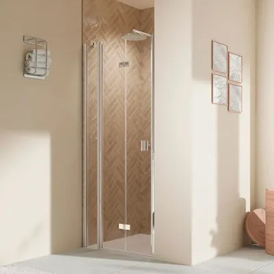 Produktbild von Duschtür in Nische Drehfalttür mit Festteil BREUER Elana 2.0 90 x 200 cm Profil eckig schwarz Klarglas Türanschlag links