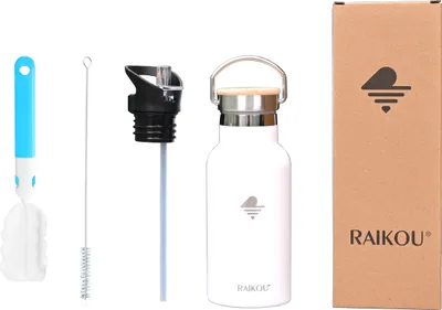 Produktbild von RAIKOU Trinkflasche 350ml Wasserflasche Thermoflasche mit 2 Deckel Wei?