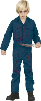 Produktbild von Kostüm für Jungen blau Overall mit Blutflecken Psycho Halloween Karneval, Größe: 140/146 Farbe: Blau