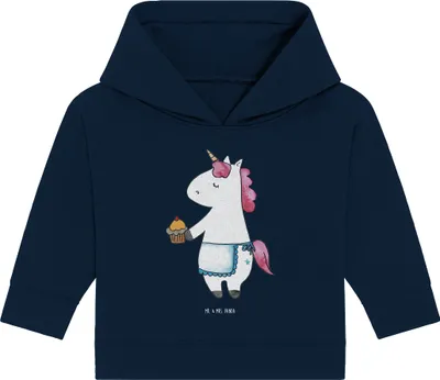Produktbild von Mr. & Mrs. Panda Organic Baby Hoodie Einhorn Muffin 12. - 18. Monat - French Navy - Geschenk, Kapuzenshirt, Geburtstag, Unicorn, Backen, Kekse, Kapuzensweatshirt