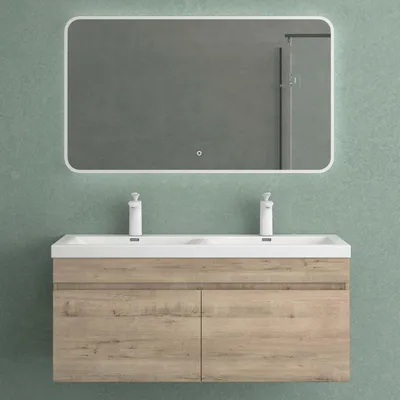 Produktbild von Mai & Mai Badmöbelset Waschbeckenunterschrank 120x48x55cm Doppelwaschbecken LED-Spiegel und Unterschrank Eiche Greige Botanica