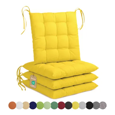 Zdjęcie produktu dla Poduszki siedziskowe Lavea® 40x40 cm - zestaw 4 sztuk, z paskami materiałowymi – do użytku na zewnątrz i wewnątrz – z możliwością prania i odporne na warunki atmosferyczne – idealne do krzeseł ogrodowych i balkonowych – kolor: jasny żółty