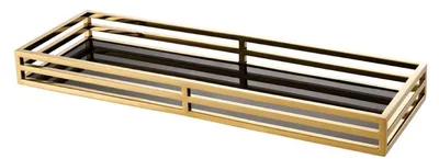 Image de Casa Padrino Plateau de service de luxe Or / Noir 60 x 20 x H. 5,5 cm - Plateau en acier inoxydable avec verre miroir noir