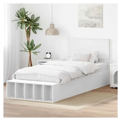 Produktbild von Stauraumbettgestell mit integriertem Stauraum und verstellbarem Kopfteil - Holz - für modernes Schlafzimmer