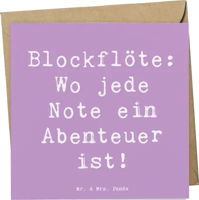 Produktbild von Mr. & Mrs. Panda doppelkarte Spruch Abenteuer Blockflöte - Lavendeltraum - Geschenk, Altblockflöte, Tenorblockflöte, Grußkarte, Musizieren, Musik, Noten, Musiker, Lernen