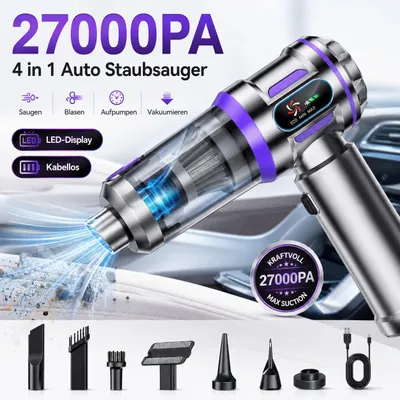 Produktbild von 27000Pa/120W Handstaubsauger Akku Kabellos, Upgrade Beutelloser Mini Auto Staubsauger, 4-in-1 Handsauger mit HEPA Filter & 3Stufen,für Auto & Haushalt