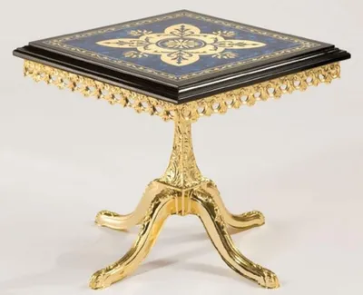 Produktbild von Casa Padrino Luxus Barock Beistelltisch Schwarz / Blau / Gold 53 x 53 x H. 50 cm - Edler Messing Tisch mit Massivholz Tischplatte - Barock Wohnzimmer Möbel