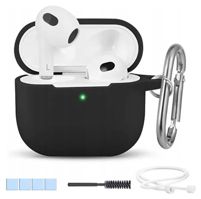 Produktbild von Silikon-Hülle Set für AirPods 3 mit Reinigungsbürste Schwarz