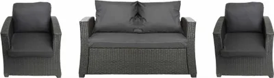 Produktbild von Gartenkissen Set für Polyrattan Dunkelgrau – Sitzkissen 110x50 cm + 2x Rückenkissen 56x52 cm – Auflagen für 4-Sitzer Gartensofa & Gartenstuhl/Sessel