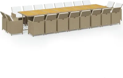 Produktbild von 21-tlg. Garten-Essgruppe mit Kissen Poly Rattan Beige