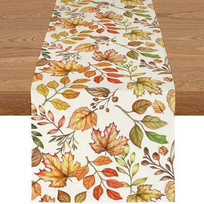 Immagine prodotto di Centrotavola autunnale, dimensioni 40x180 cm, con motivo di foglie e zucche, lavabile