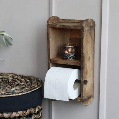 Immagine prodotto di Porta rotolo di carta igienica da parete - legno - forma di mattone - 1 pezzo