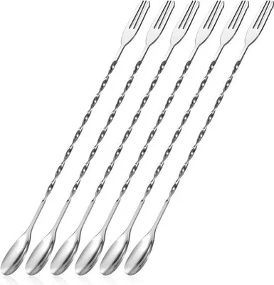 Productafbeelding van Famanu cocktailroerlepels, roestvrij staal - 32 cm, 6 stuks (zilver)