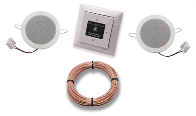 Produktbild von Busch Jäger DAB+ Unterputz Bluetooth (in and out) Radio 8217U-101 Balance SI Alpinweiß, Komplett-Set mit 2 x Deckenlautsprecher Einbaulautsprecher + 20 Meter Lautsprecherkabel 2x0,75 mm2 8217 U - 101