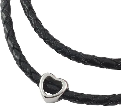 Produktbild von Lederkette geflochten Leder-Band Halskette mit Anhänger Damen Kette 4 mm Schwarz, Länge:17 Zentimeter