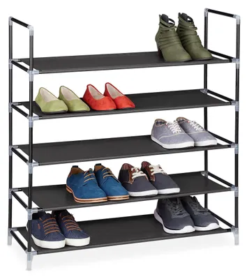Productafbeelding van Relaxdays schoenenrek, modulaire opstelling, 5 niveaus, opbergruimte voor 20 paar schoenen, metaal en stof, afmetingen (h x b x d) 90,5 x 87 x 29,5 cm, zwart, AI-gegenereerde afbeelding