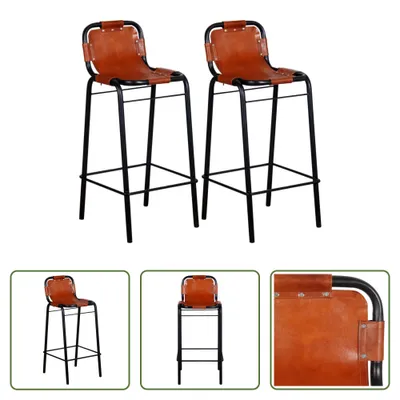 Produktbild von The Living Store Barhocker 2 Stk. Echtleder