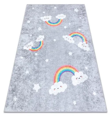 Imagen del producto de Alfombra lavable JUNIOR 52063.801 Arcoiris, nubes para niños antideslizante -  gris 120x170 cm