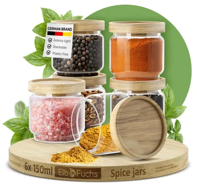 Gewürzdosen 6x 150 ml luftdicht Borosilikatglas Holzdeckel