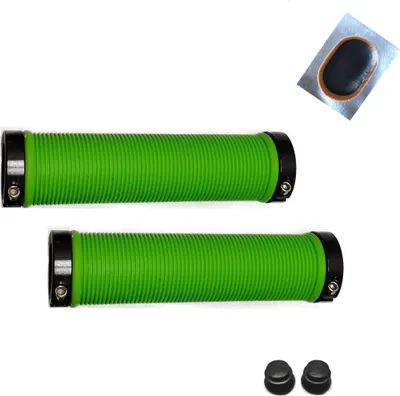 Immagine prodotto di Manopole per bicicletta BMX Manopole per manubrio Dual Lockring 130/130 mm in verde, incl. 1 x toppa per camera d'aria