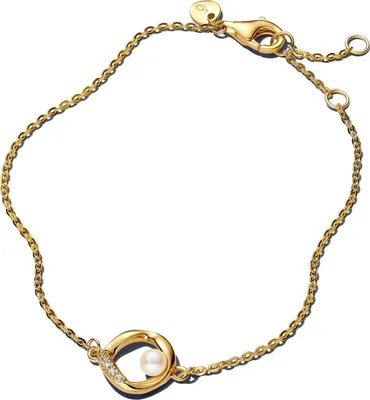 Produktbild von Pandora Damen-Armband 20cm mit Perle, Gold und Weiß, elegantes Schmuckstück