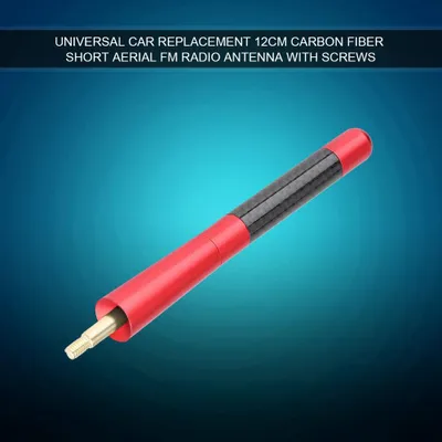 Zdjęcie produktu dla Uniwersalna samochodowa krótka antena radiowa z włókna węglowego 12 cm ze śrubami czerwona
