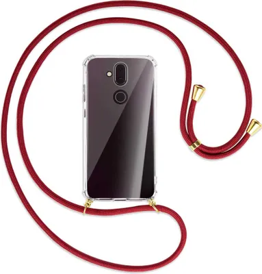 Produktbild von Handykette Backcover-Schutzhülle mit Band (Metall goldfarben) für Nokia 8.1 - dunkelrot