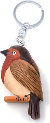 Image de Porte-clés en bois - rouge-gorge