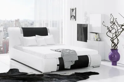 Produktbild von Bett Bettrahmen Doppelbett Betten Ehebett Polsterbett Chromleiste Möbwel Weiß