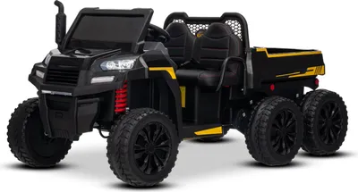 Immagine prodotto di Macchina agricola elettrica per bambini RIDER 6X6 24V con trazione integrale (4×200W), a due posti, nera, batteria al litio, ruote EVA, doppio sedile in Pelle finta, assi molleggiati, telecomando a 2,4 GHz, lettore MP3 con connessione USB/AUX, Bluetooth