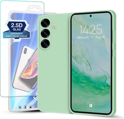 A phone case and screen protector are displayed together.