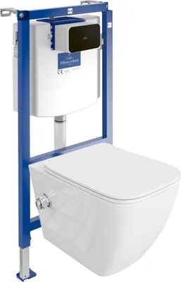 Produktbild von Villeroy&Boch ViConnect H112 Vorwandelement Unterputz WC mit Bedienplatte + Wand Hänge Tiefspül WC Parana Weiß  Spülrandlos | WC Komplettset |