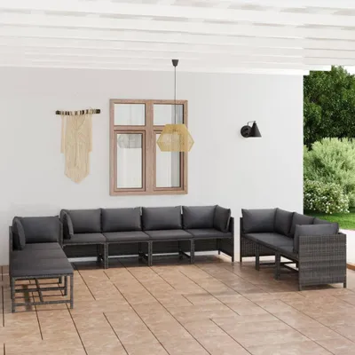Obrázok produktu pre vidaXL 10-dielna záhradná obývacia súprava s vankúšmi Poly Rattan Grey