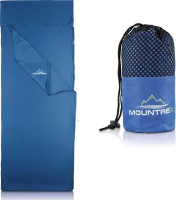 Produktbild von MOUNTREX® Hüttenschlafsack - Schlafsack Inlett mit durchgängigem Reißverschluss (220x90cm) - Outdoor & Indoor Sommerschlafsack, Innenschlafsack (Blau)