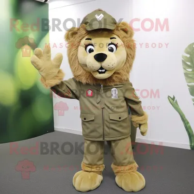 Produktbild von Maskottchen REDBROKOLY kostüm Oliver Löwe gekleidet in einen Parka und Mützen