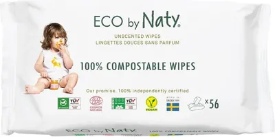 Zdjęcie produktu dla Eco by Naty, Chusteczki dla niemowląt, 56 sztuk (PRODUKT Z NIEMIEC)
