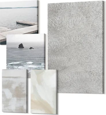 Produktbild von Wandbilder Leinwand 5-teilig – – Polycanvas Kunstdruck – Moderne Bilder für Wohnzimmer & Schlafzimmer – Aufhängefertig – 2x 30x30 cm + 2x 20x30 cm + 1x 40x60 cm – Abstraktion im Design, moderne Malerei Texturen