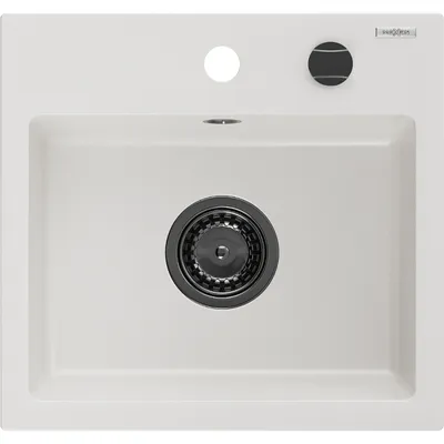 Obrázek produktu pro Mexen Milo 1-miskový granitový dřez 435 x 410 mm, Bílá, sifon Černá - 6505441000-20-B