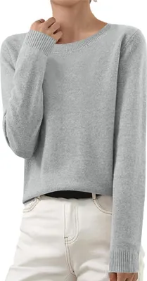 Image de ASKSA Pull en tricot femme Elégant Pull en tricot uni Duenne Pull d'hiver en tricot fin Stretch Chaud Pull en laine Basic Pull col rond,Gris clair,L