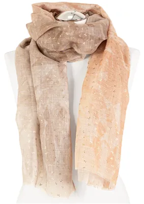 Zdjęcie produktu dla cienki szalik w kolorze pomarańczowym – elegancki szalik – szalik damski – złote akcenty – modny szalik