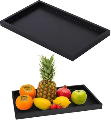 Productafbeelding van Ibenzoa® Rechthoekig zwart houten dienblad, 32 x 20 x 2 cm – Serveertablet met verhoogde rand, glad oppervlak, geschikt voor keuken, restaurant en bar