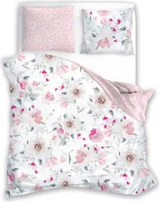 Image de Drap de satin 220x200 Milargo Verde 003 blanc rose fleurs Faro