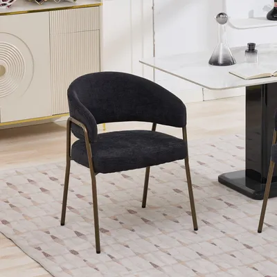 Produktbild von Chenille Esszimmerstuhl mit Armlehnen und Messingbeinen 57 x 54.5 x 79.5 cm Modern Schwarz